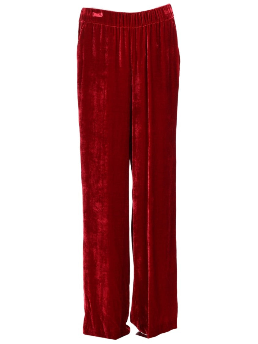 P.A.R.O.S.H. Relaxed Fit Straight Leg Velvet Pants With Elasticated Waistband