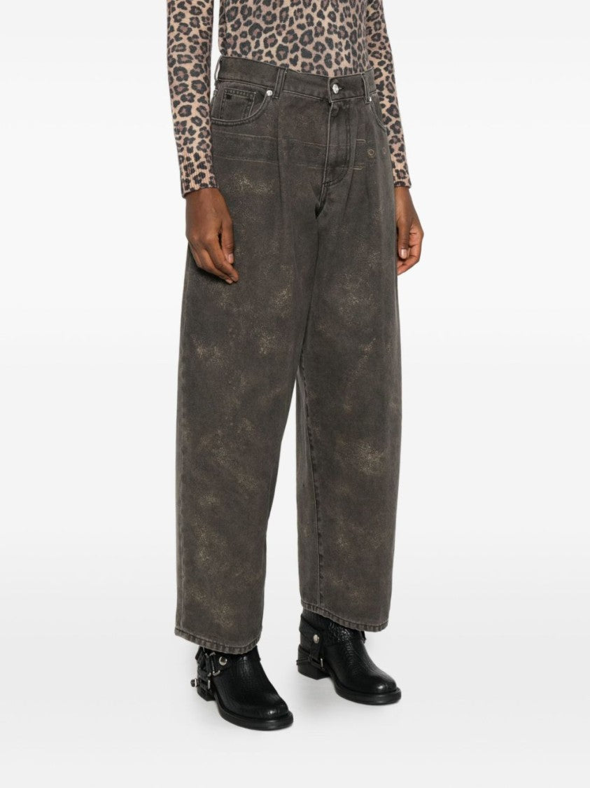 Nine In The Morning Relaxed Wide-Leg Trousers In Washed Grey