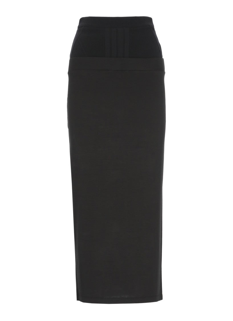 The Attico Black Midi Skirt With Embroidered Logo And Elastic Waistband