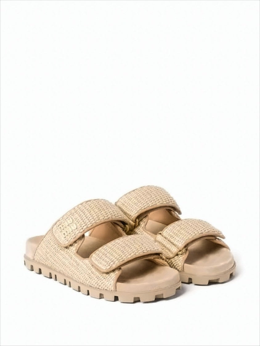 Miu Miu Textured Calfskin Sandals With Adjustable Velcro Straps