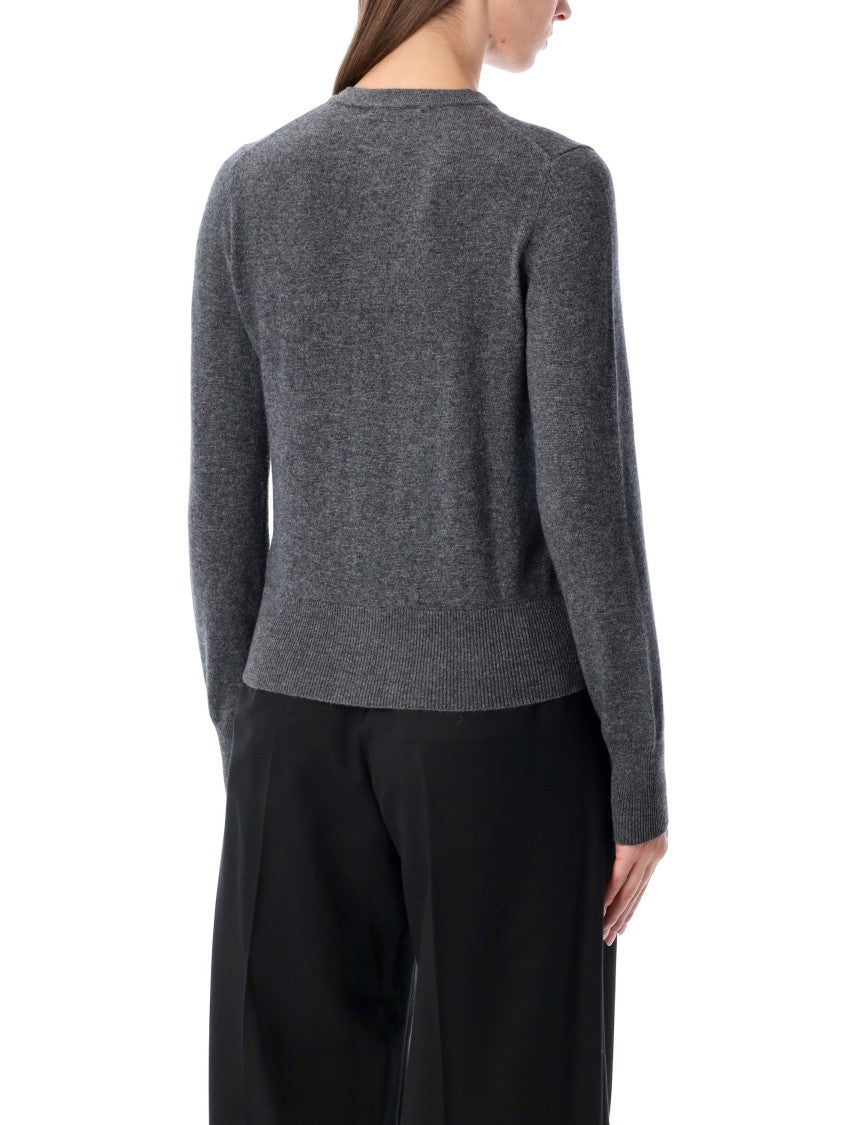 Rhea Cropped Cardigan In Soft Grey Wool And Cashmere Blend