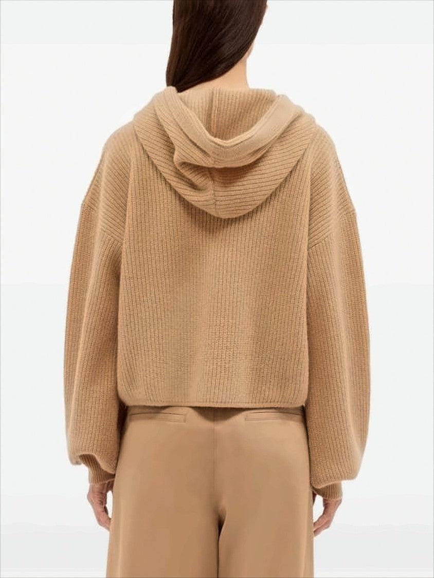Msgm Ribbed Knit Cropped Hoodie With Graphic Lettering