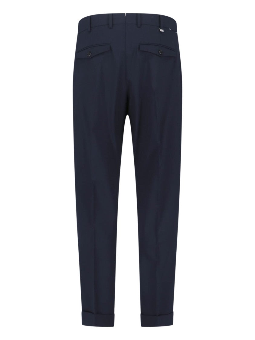 Pt Torino Mid-Rise Virgin Wool Trousers With Pleats And Silver Hardware