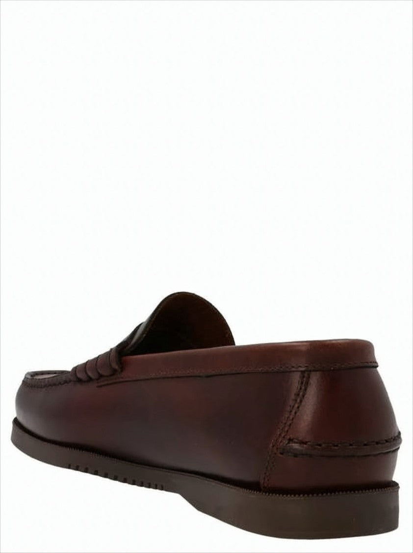 Paraboot Brown Leather Loafers With Penny Strap Detail