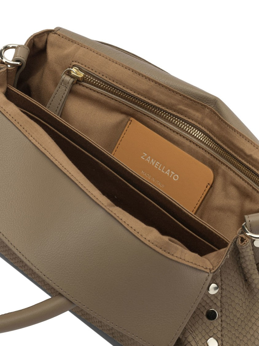 Zanellato Textured Suede Handbag With Metallic Clasp And Stud Detail