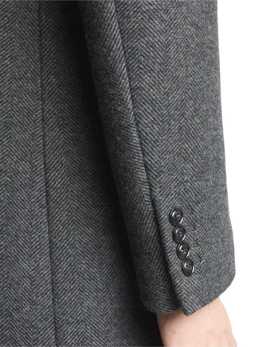 Fay Tailored Three-Button Coat With Herringbone Pattern And Padded Insert