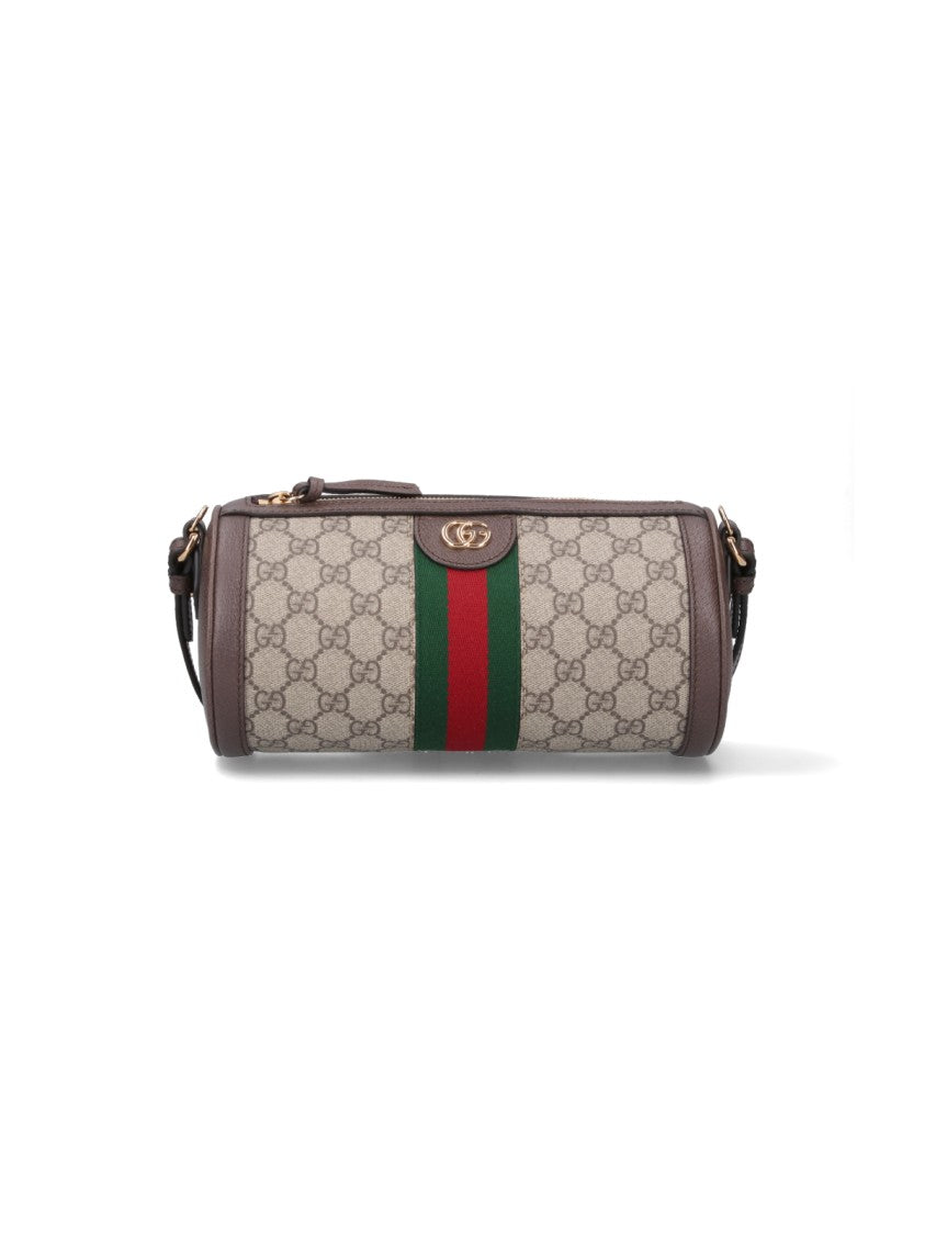 Gucci Beige Gg Supreme Canvas Shoulder Bag With Gold Accents