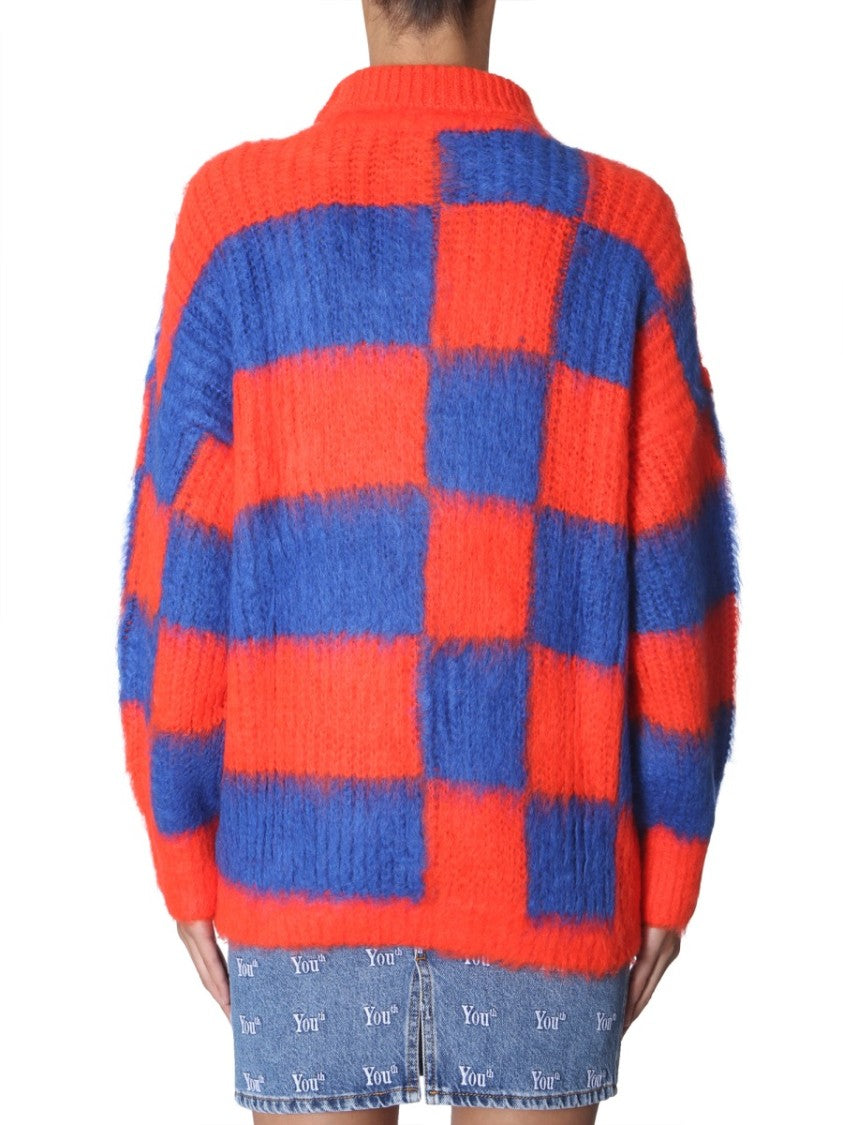 Msgm Bold Checkered Oversized Crew Neck Sweater