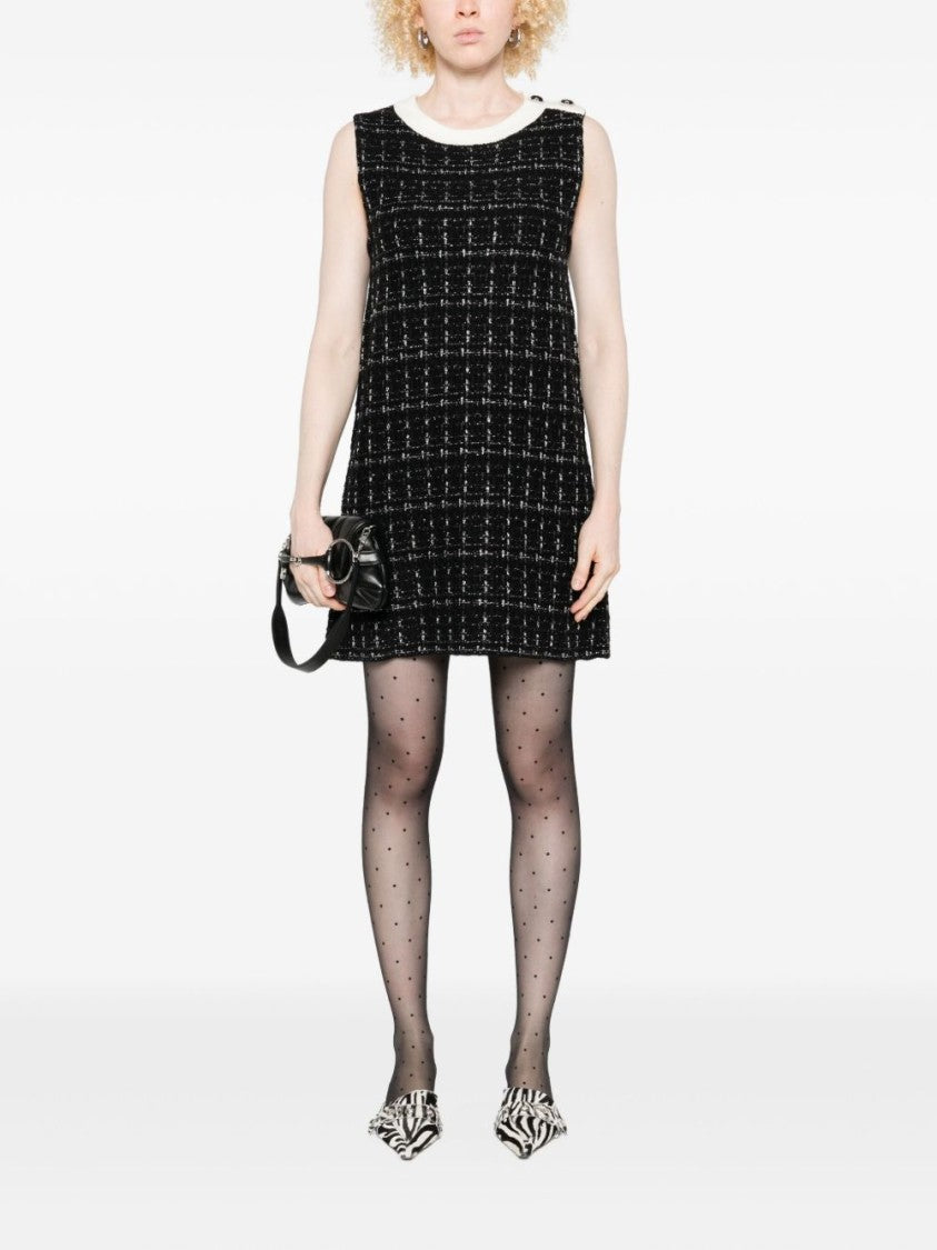Liu Jo Checkered Tweed Mini Dress With Contrasting Neckline
