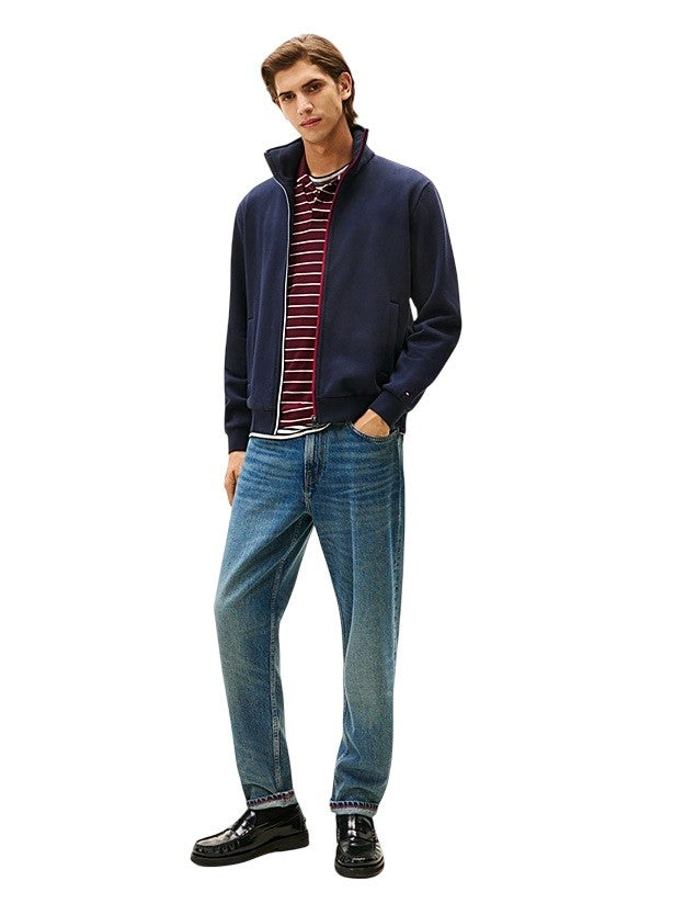 Tommy Hilfiger Navy Blue Mock Neck Zip-Through Pullover