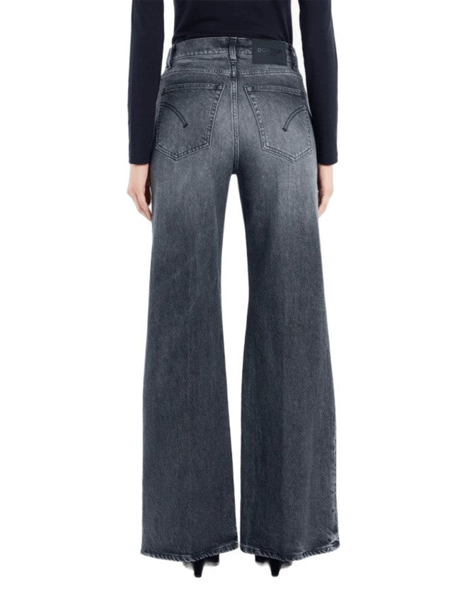 Dondup Wide-Leg Jeans In Vintage Black Wash With Iconic Logo