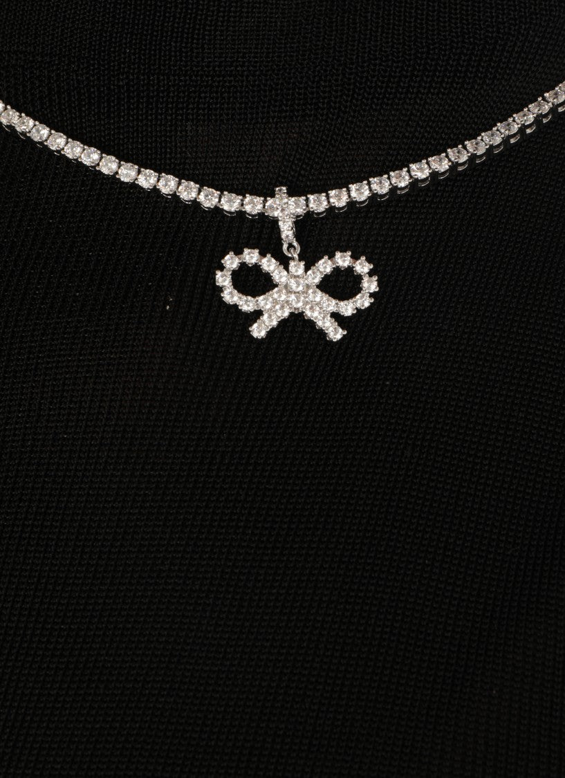 Self-Portrait Crystal Bow Tennis Necklace
