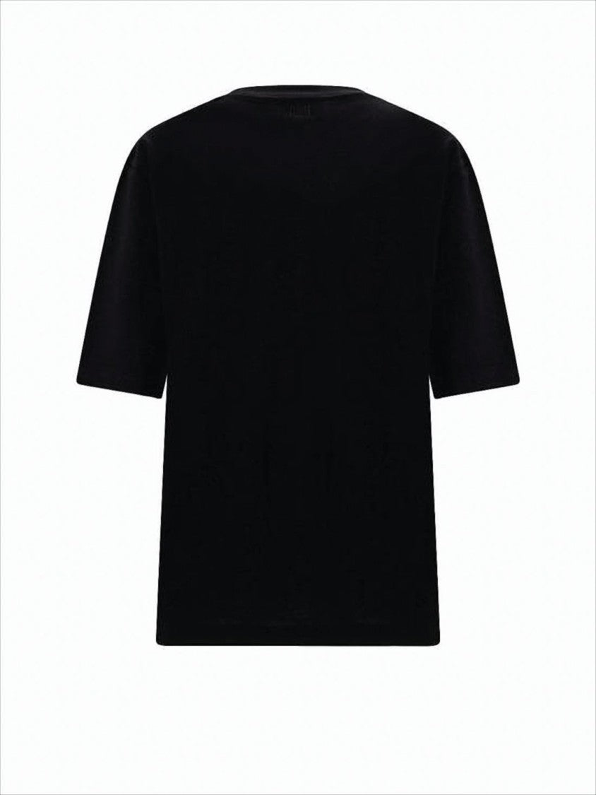 Ami Short-Sleeve Black T-Shirt With Red Embroidered Logo