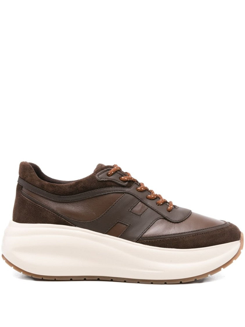 Hogan Rich Brown Leather Blend Sneakers