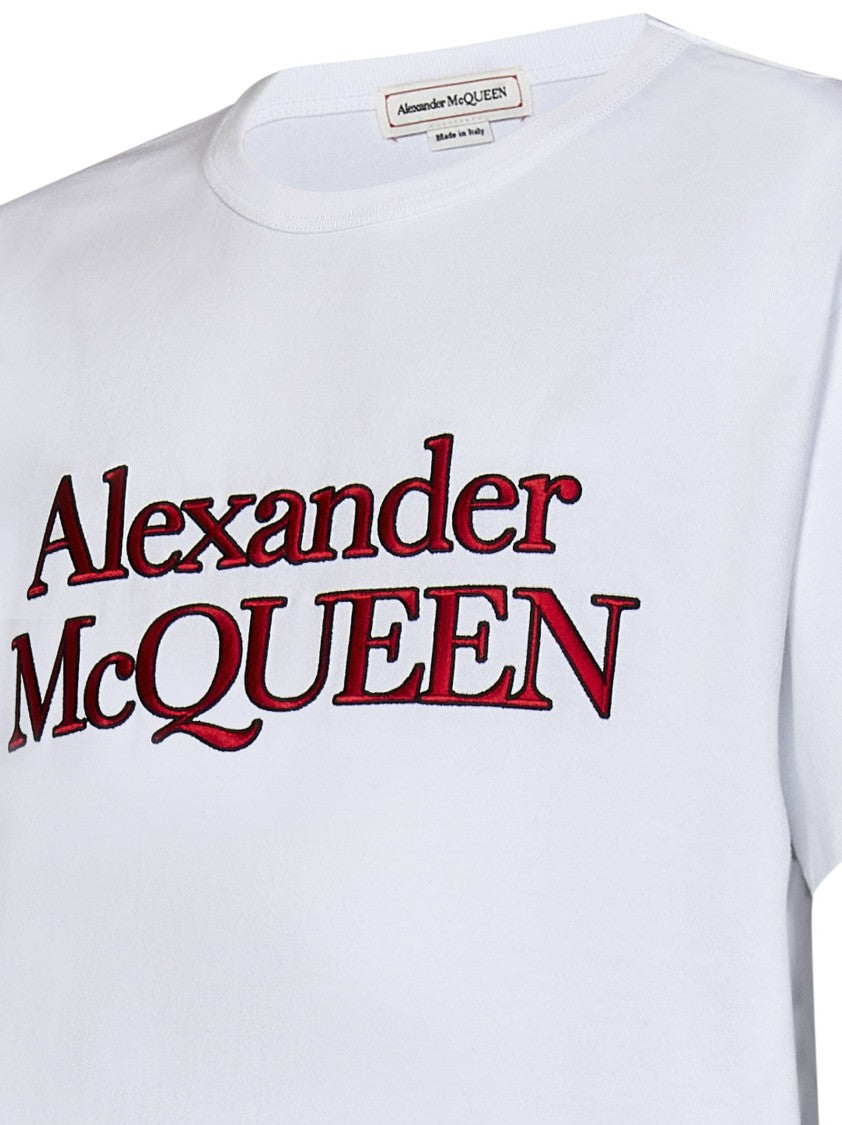 Alexander Mcqueen Loose-Fit White Cotton T-Shirt With Signature Embroidered Logo
