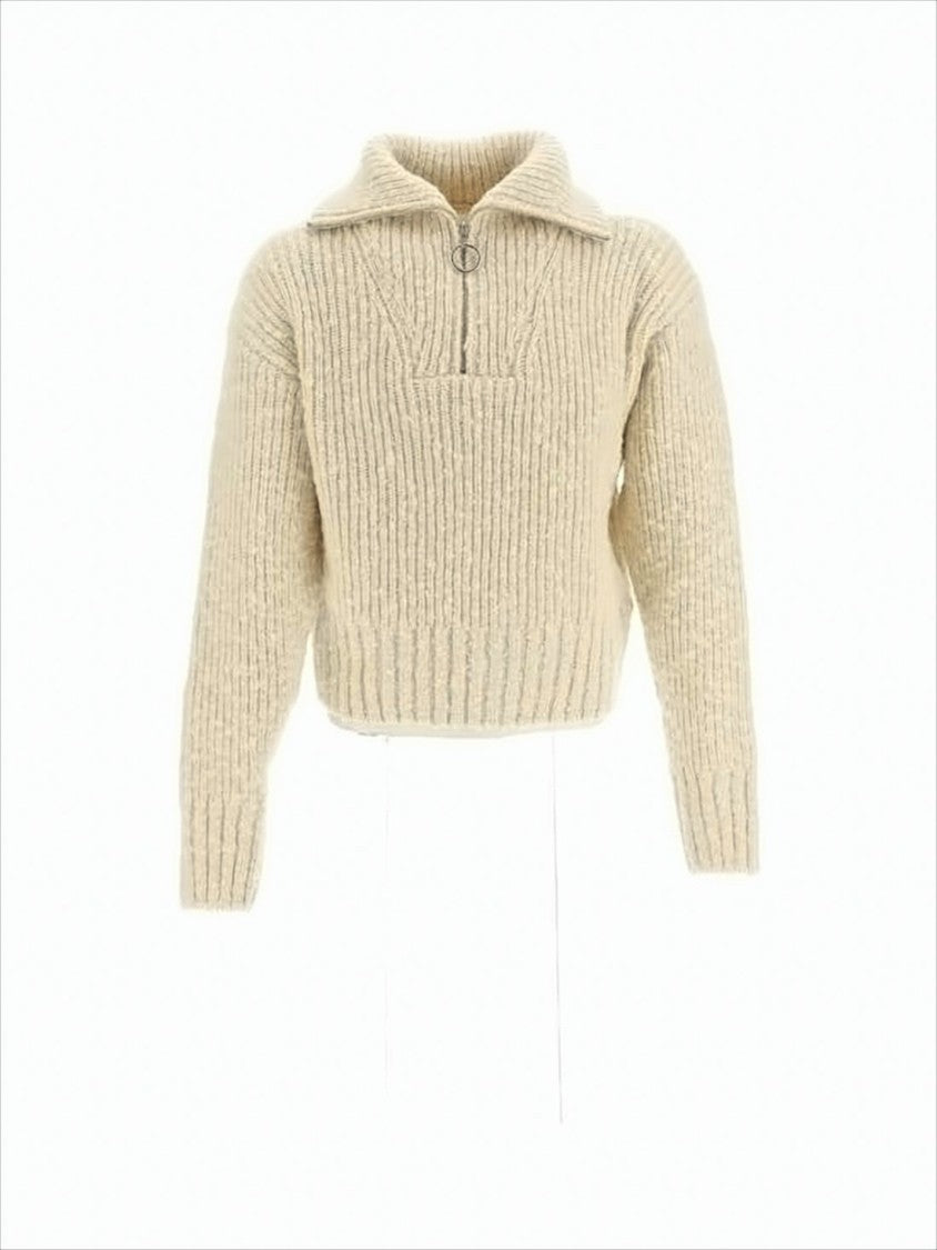 Ami Paris Ribbed Knit Sweater With Half-Zip And Plush Texture