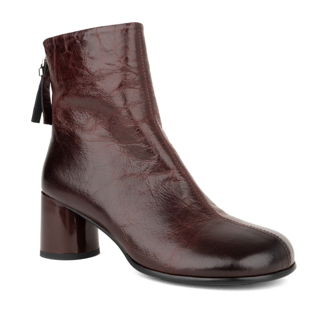 Linda Baumann Red Glossy Block Heel Leather Ankle Boots
