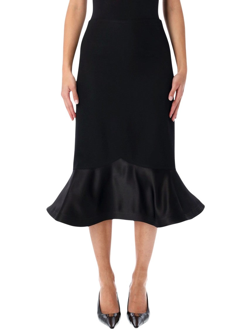 Fendi Black Grain De Poudre Wool Midi Skirt