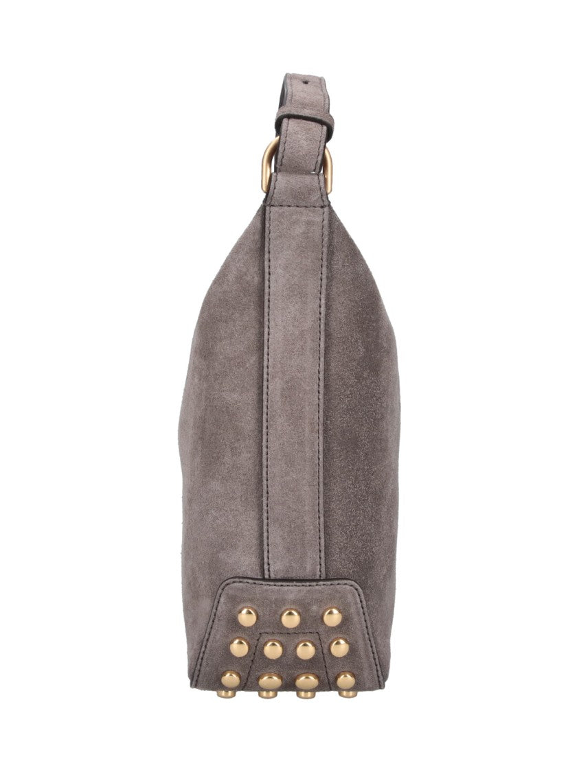 Tod's Grey Metal Dots Suede Shoulder Bag
