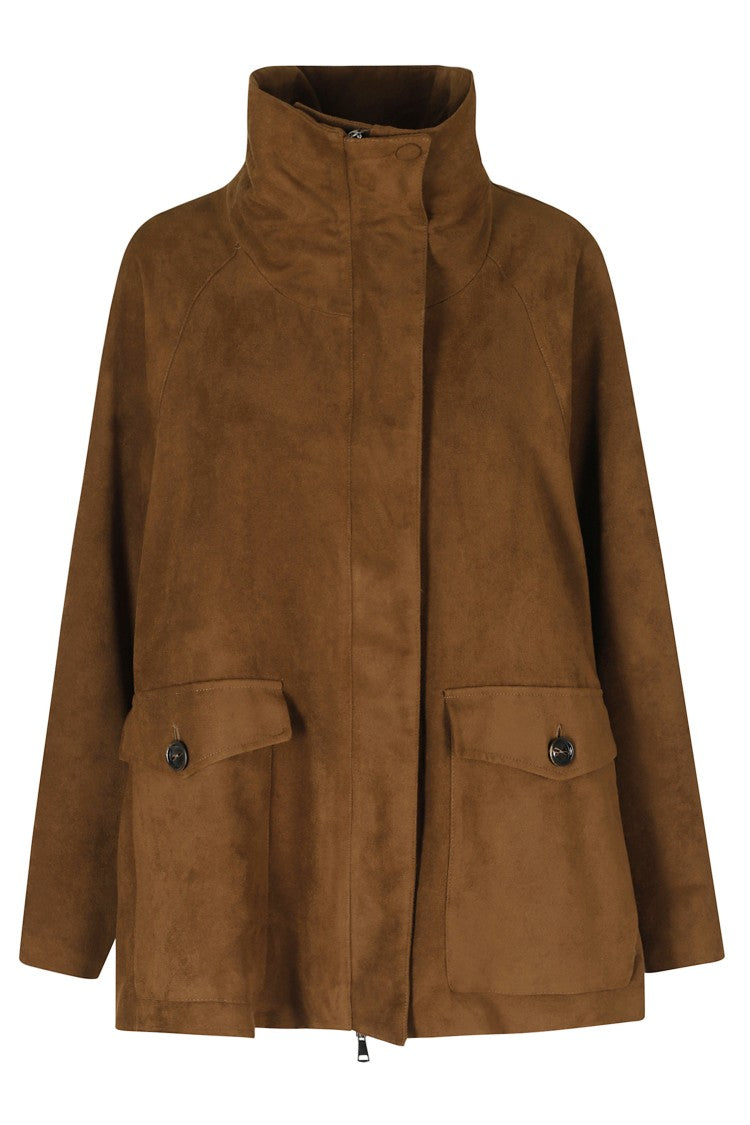 Alysi Khaki Dainetto Suede Trim High-Neck Jacket