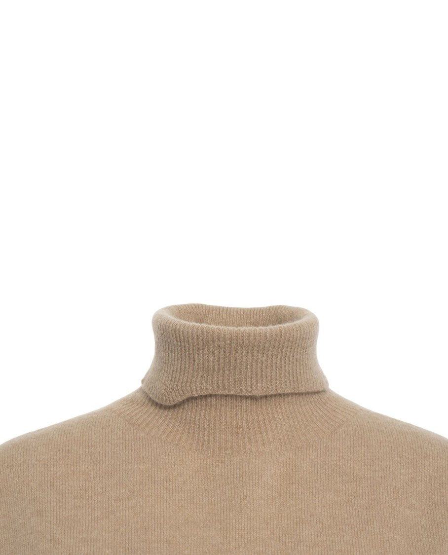 Mvm Beige Turtleneck Sweater With Asymmetric Hem