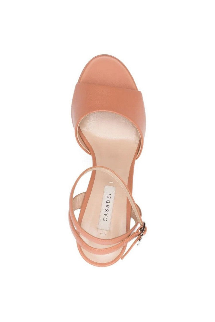 Casadei Pink Leather Platform Ankle-Strap Sandals