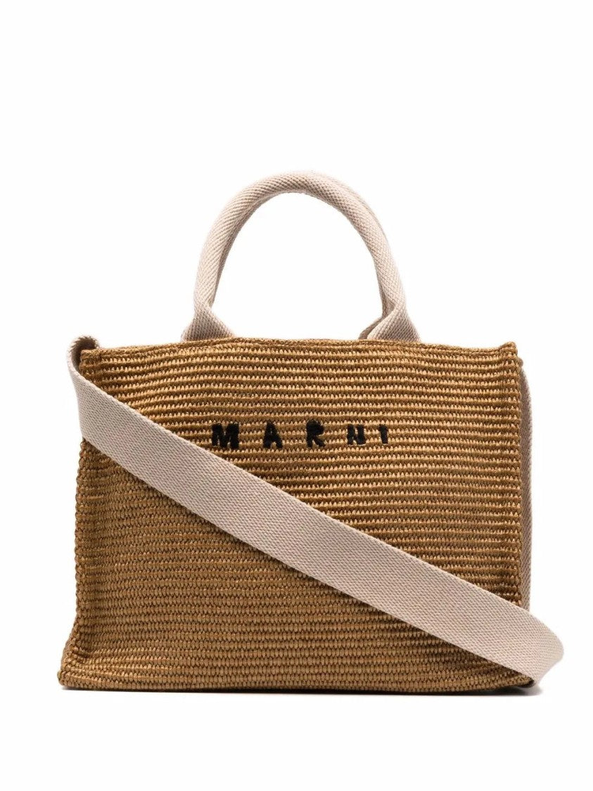 Marni Logo-Lettering Raffia Tote Bag