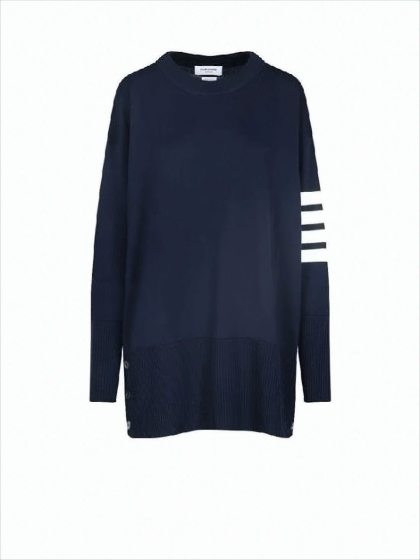 Thom Browne Relaxed Fit Wool Sweater With Striped Sleeve And Button Accents
