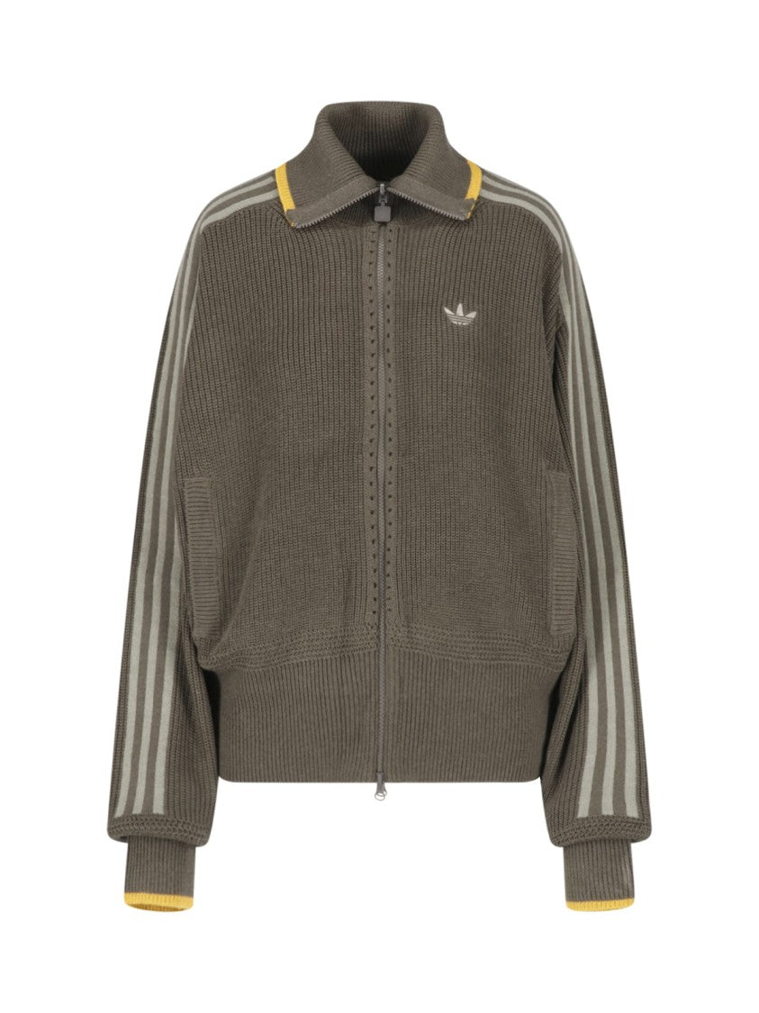 Adidas Brown Firebird Striped Wool-Blend Zip-Through Knit
