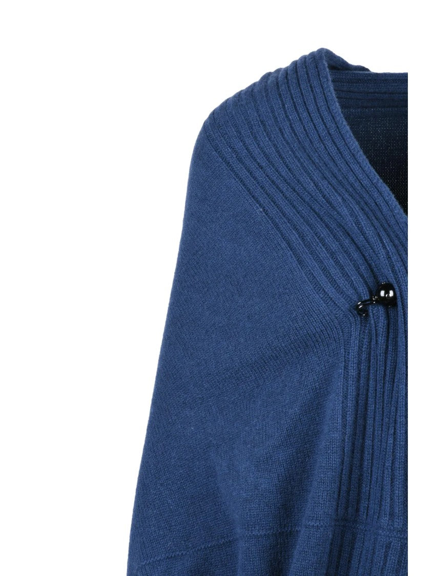 Alberta Ferretti Unstructured Blue Cardigan With Brooch Closure And Textured Accents