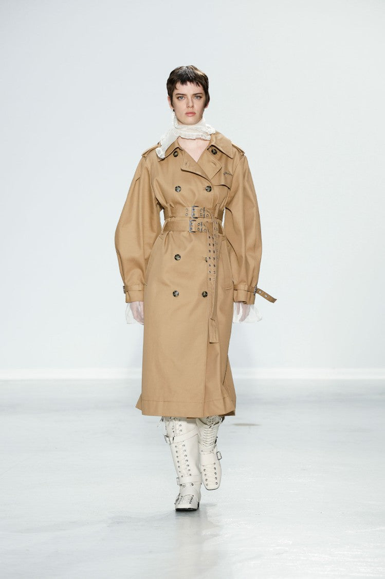 Ganni Camel Bonded Cotton Trench Coat