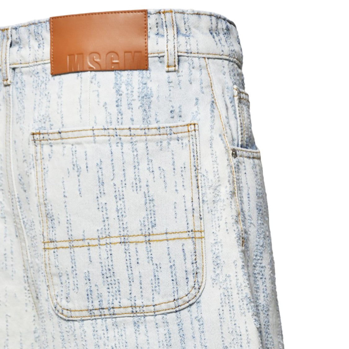 Msgm Light Blue Denim Shorts With Embossed Pattern