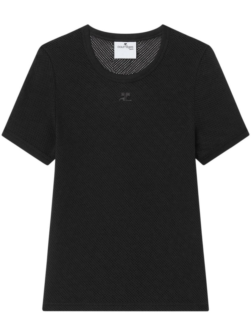 Courrèges Fitted Mesh T-Shirt With Textured Appearance