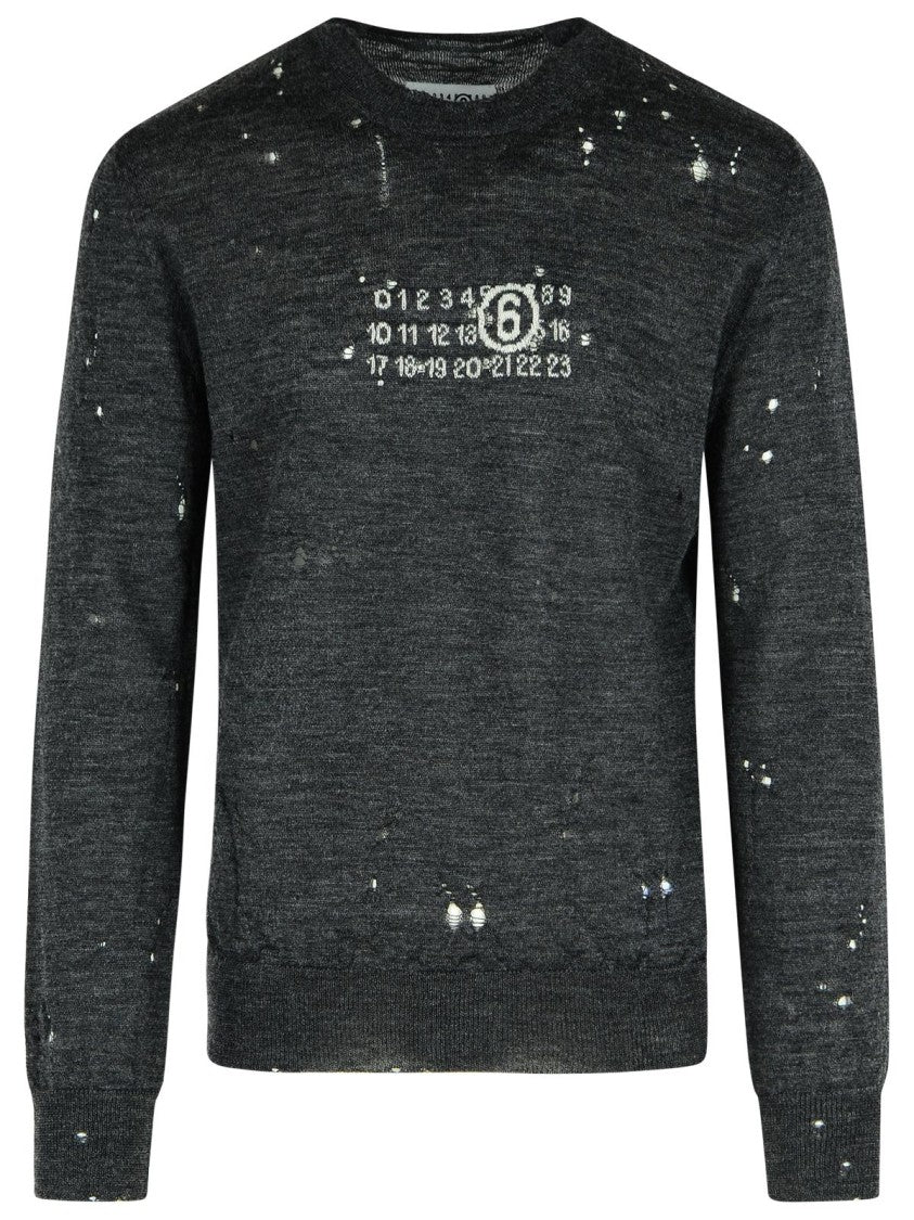 Mm6 By Maison Margiela 'Numeric' Dark Grey Virgin Wool Sweater