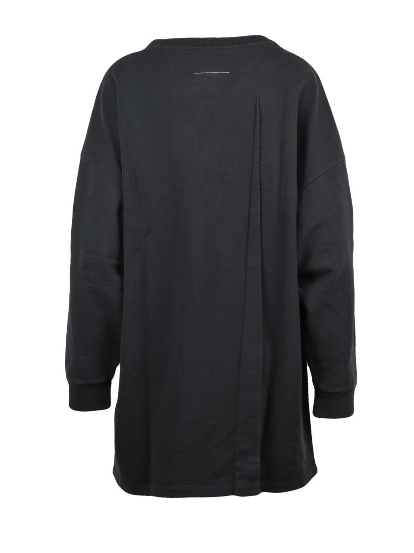 Mm6 By Maison Margiela Loose-Fitting Black Sweatshirt Dress With Architectural Overlapping Panel