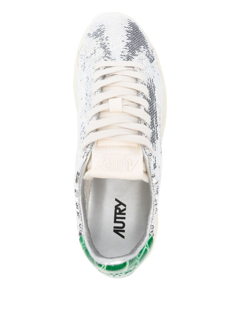 Autry Shiny Silver Sequin Low-Top Sneakers