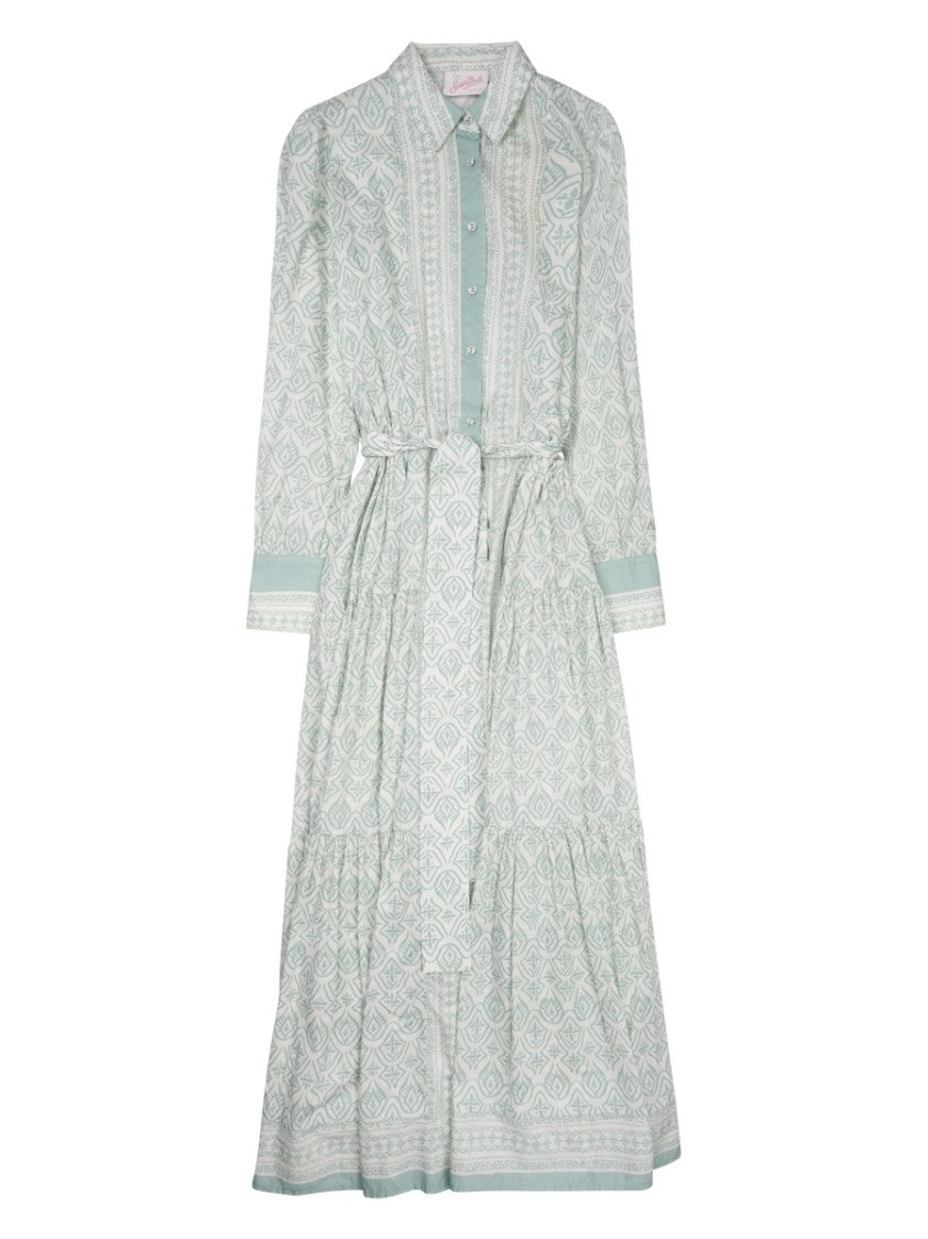 Mc2 Saint Barth Midi-Length Dress With Geometric Pattern And Matching Belt