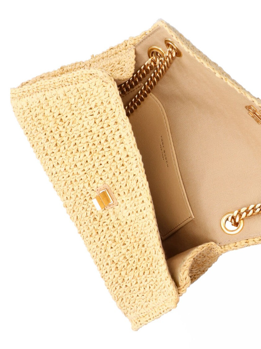Tory Burch Beige Kira Turnlock Raffia Bag