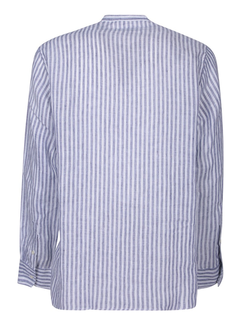 Officine Generale Classic Striped Linen Blend Shirt With Long Sleeves