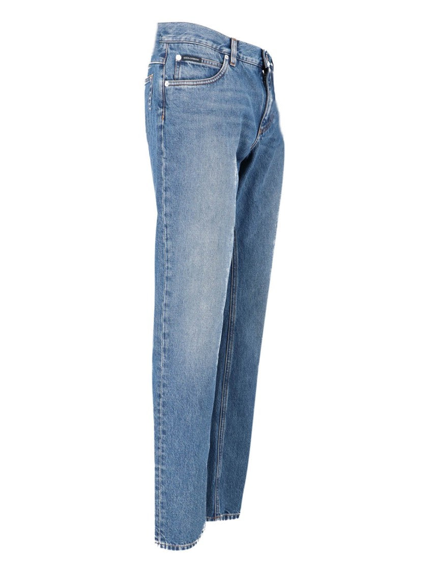 Dolce & Gabbana Medium Blue Straight-Leg Jeans With Subtle Fading