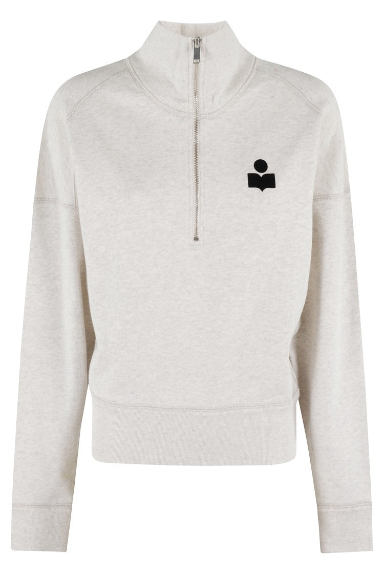 Isabel Marant Étoile High-Collared Ecru Sweatshirt With Velvet Logo