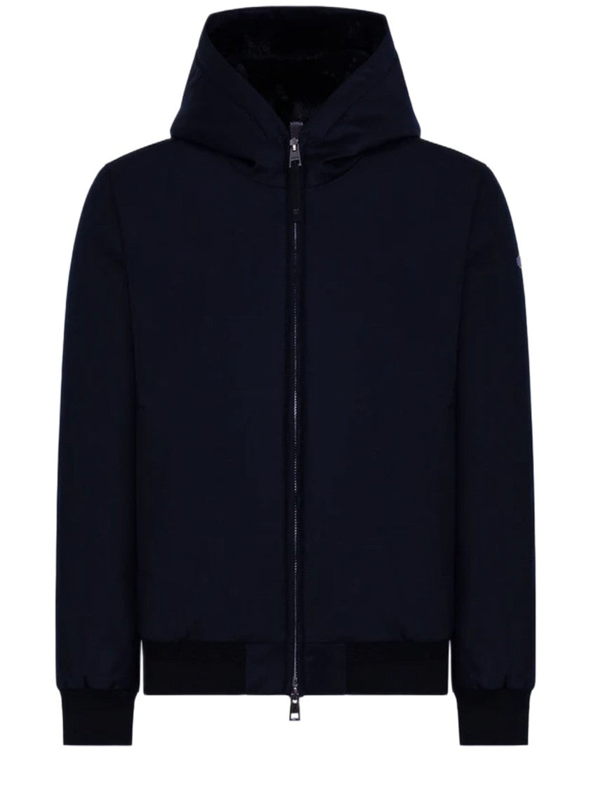 Duno Minimalist Black Hooded Jacket With Synthetic Fur Lining