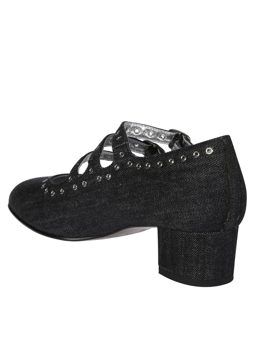 Carel Black Denim Heeled Mary Jane Shoes