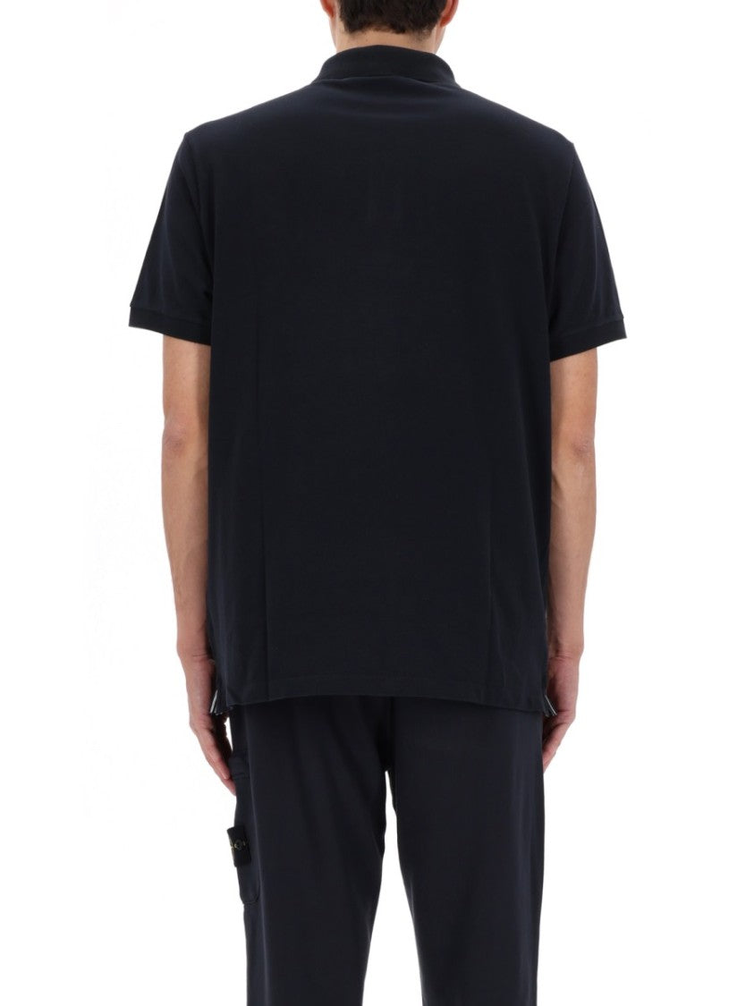 Stone Island Black Cotton Logo Patch Polo Shirt