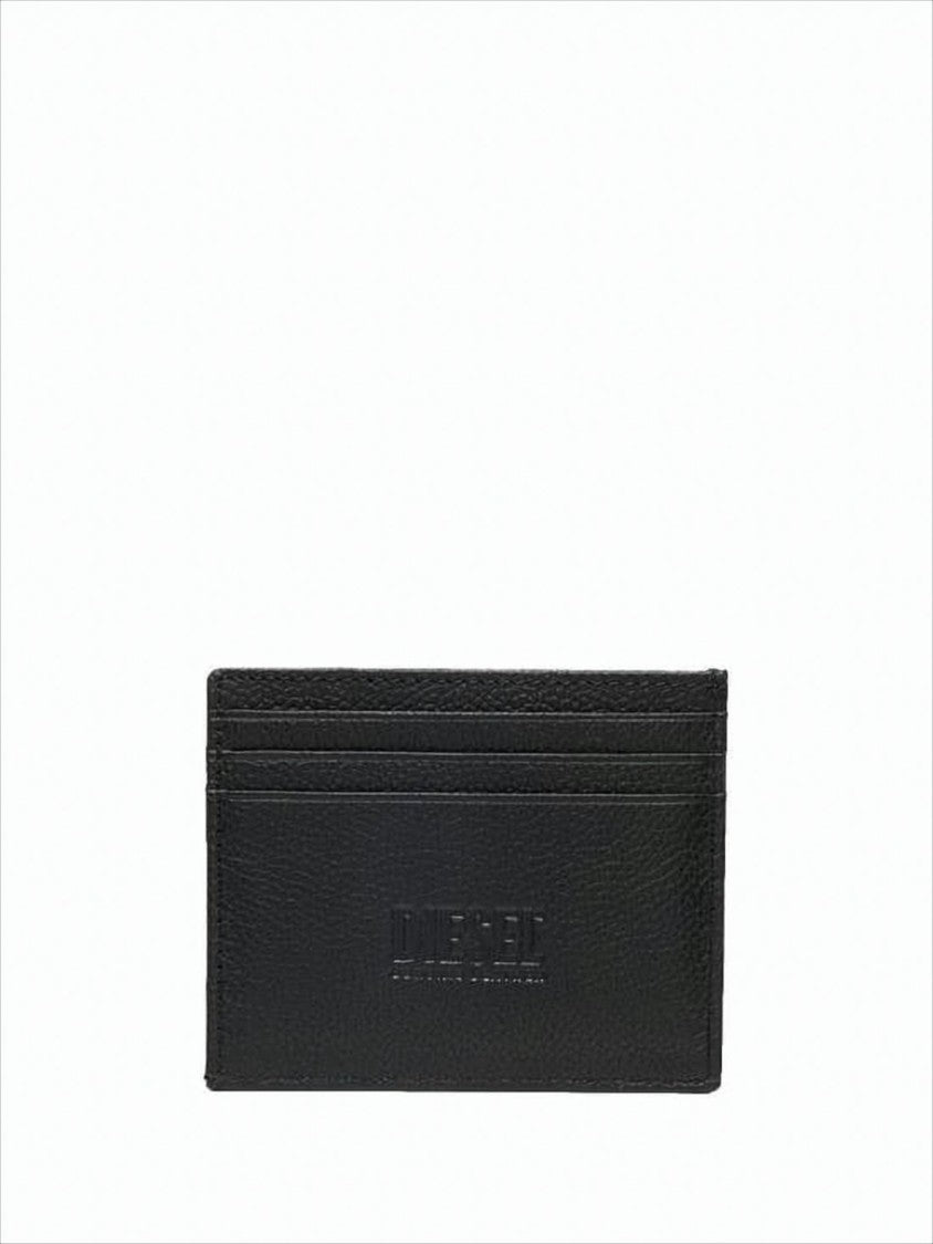 Diesel Textured Cowhide Leather Cardholder With Metallic Emblem