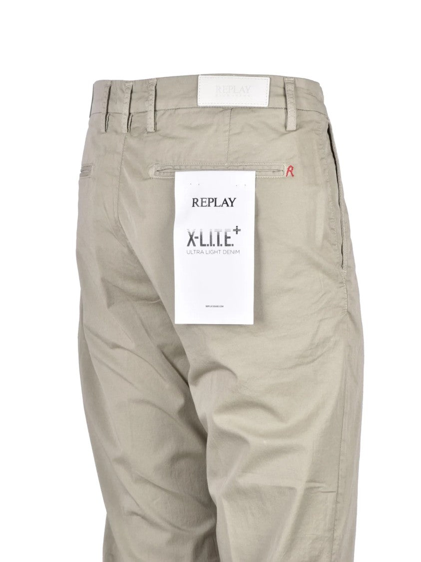 Replay Slim-Fit Chino Trousers In Muted Pistachio Green