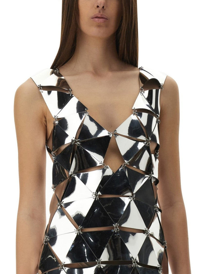 Rabanne Geometric Short Dress With Reflective Panels And Open Back