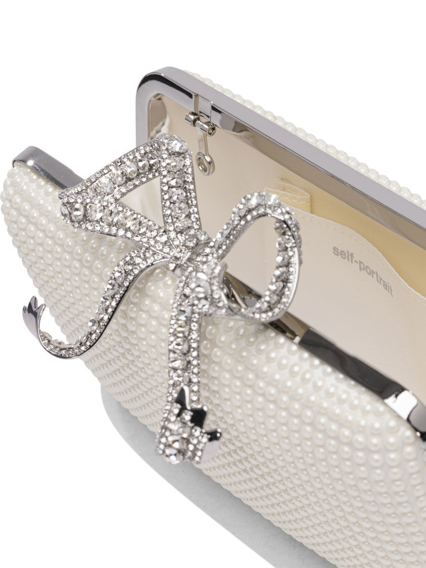 Self-Portrait Textured Pearl-Like White Clutch