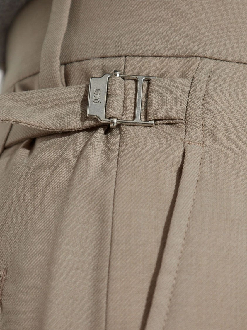 Ami Paris Beige Wool Trousers With High Waist