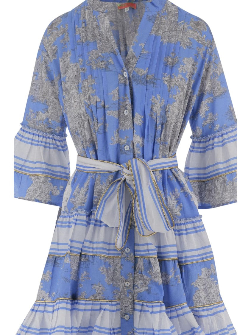 Pep's Cannes Floral-Print Cotton Dress With Mandarin Collar And Ruffled Details